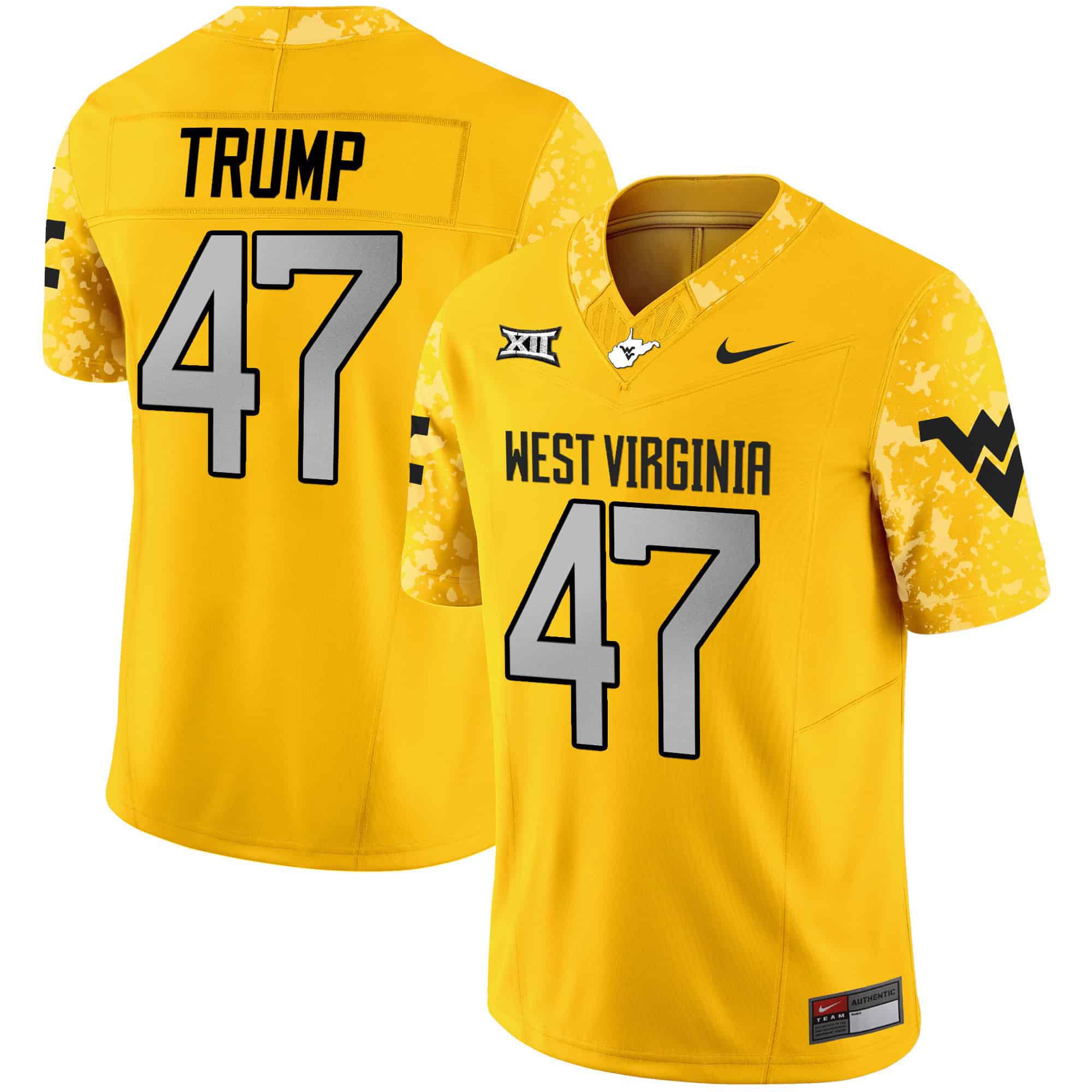 Men West Virginia Mountaineers #47 Trump Yellow 2024 Nike Vapor Limited NCAA Jersey